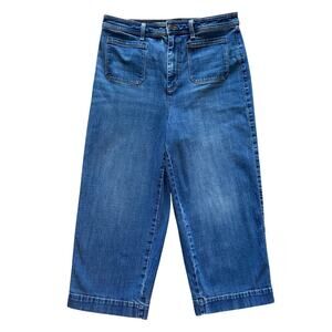 Talbots Jeans Womens Sz 12 Blue Flawless High Waist Rise Wide Crop Boho